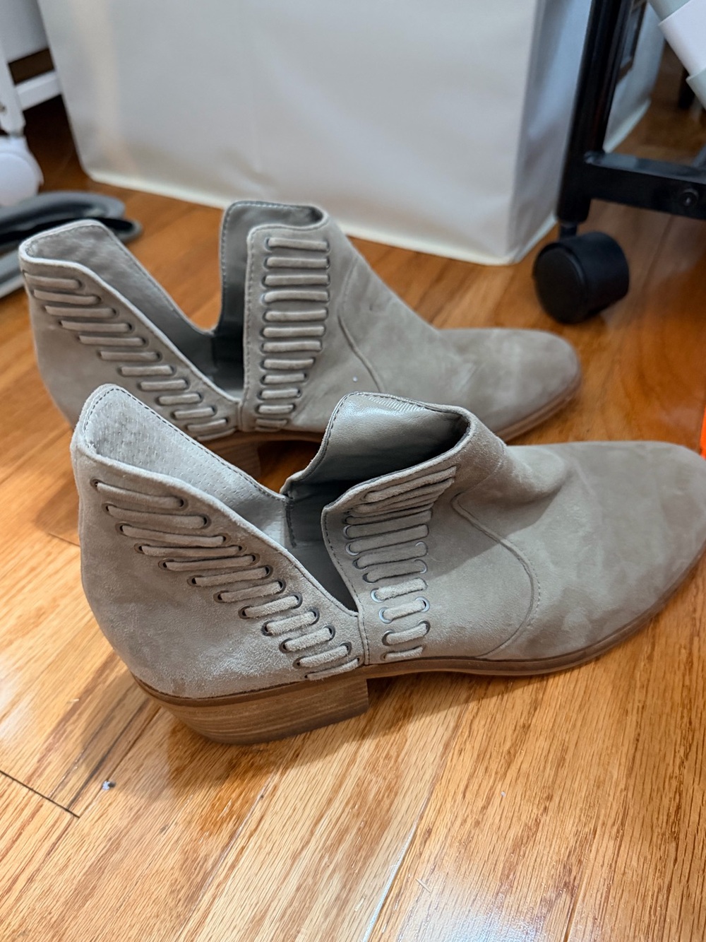 Vince Camuto Taupe Suede Cutout Ankle Booties